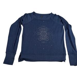 Gaiam womens navy sweatshirt boatneck with silver decal. Size XS, workout, yoga